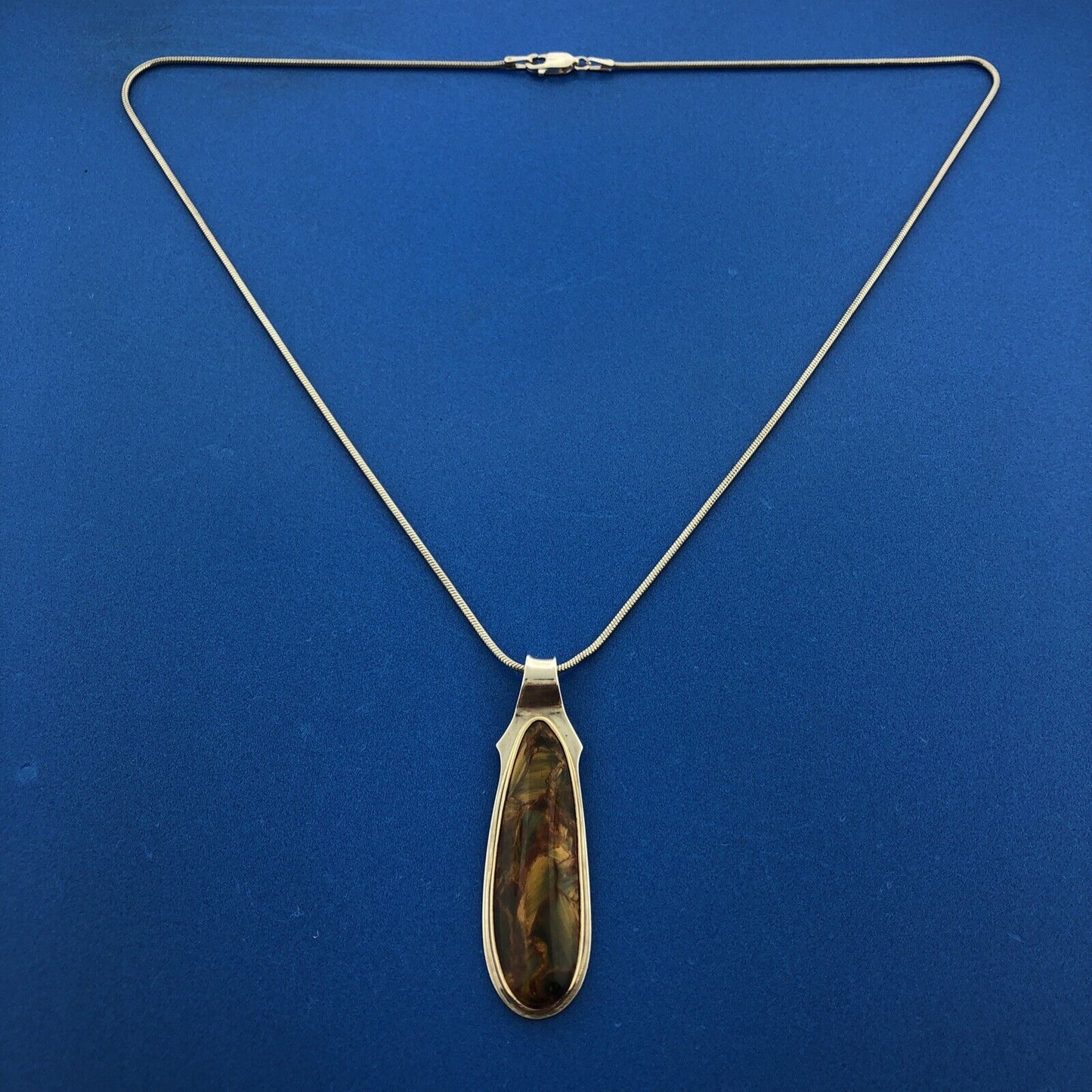 Designer IDEN Sterling Silver 925 14k YG Trim Iridescent Agate 18" Necklace