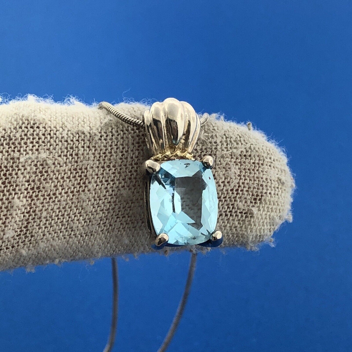Designer CAA Sterling Silver 925 18K Yellow Gold Blue Topaz Necklace