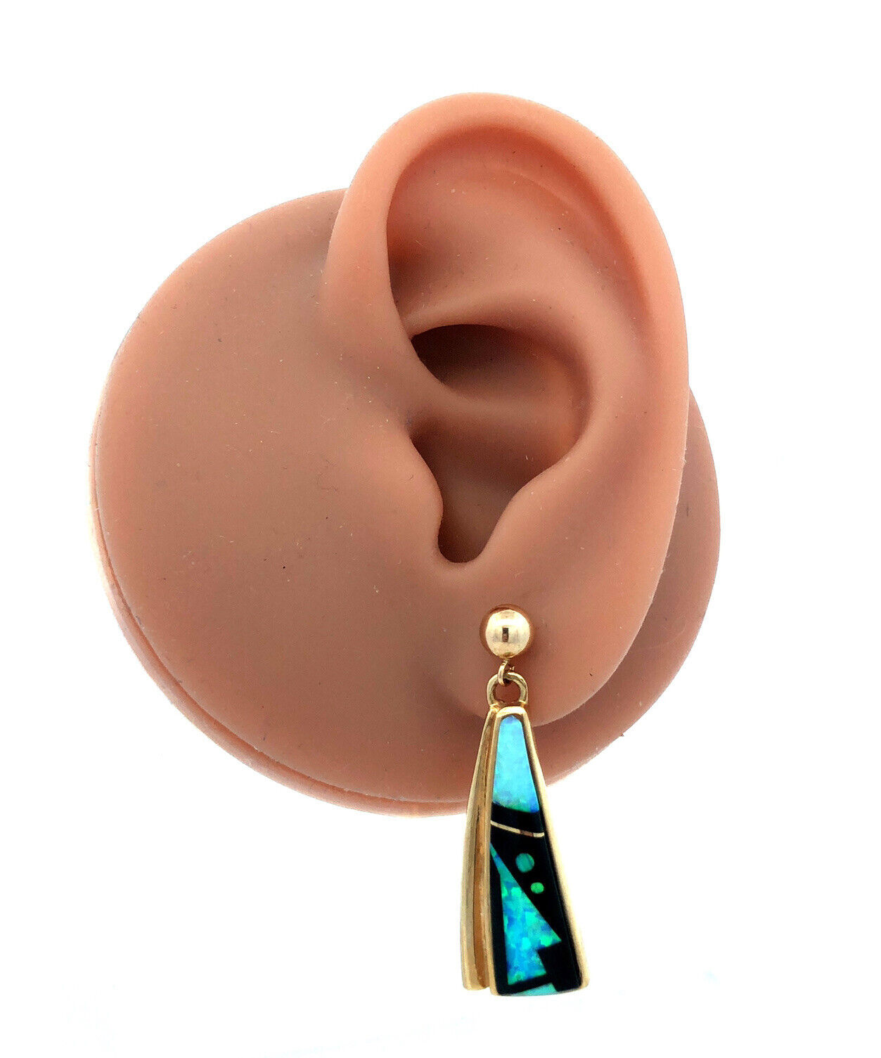 Calvin Begay Navajo 14K Yellow Gold Opal Onyx Storyteller Statement Earrings