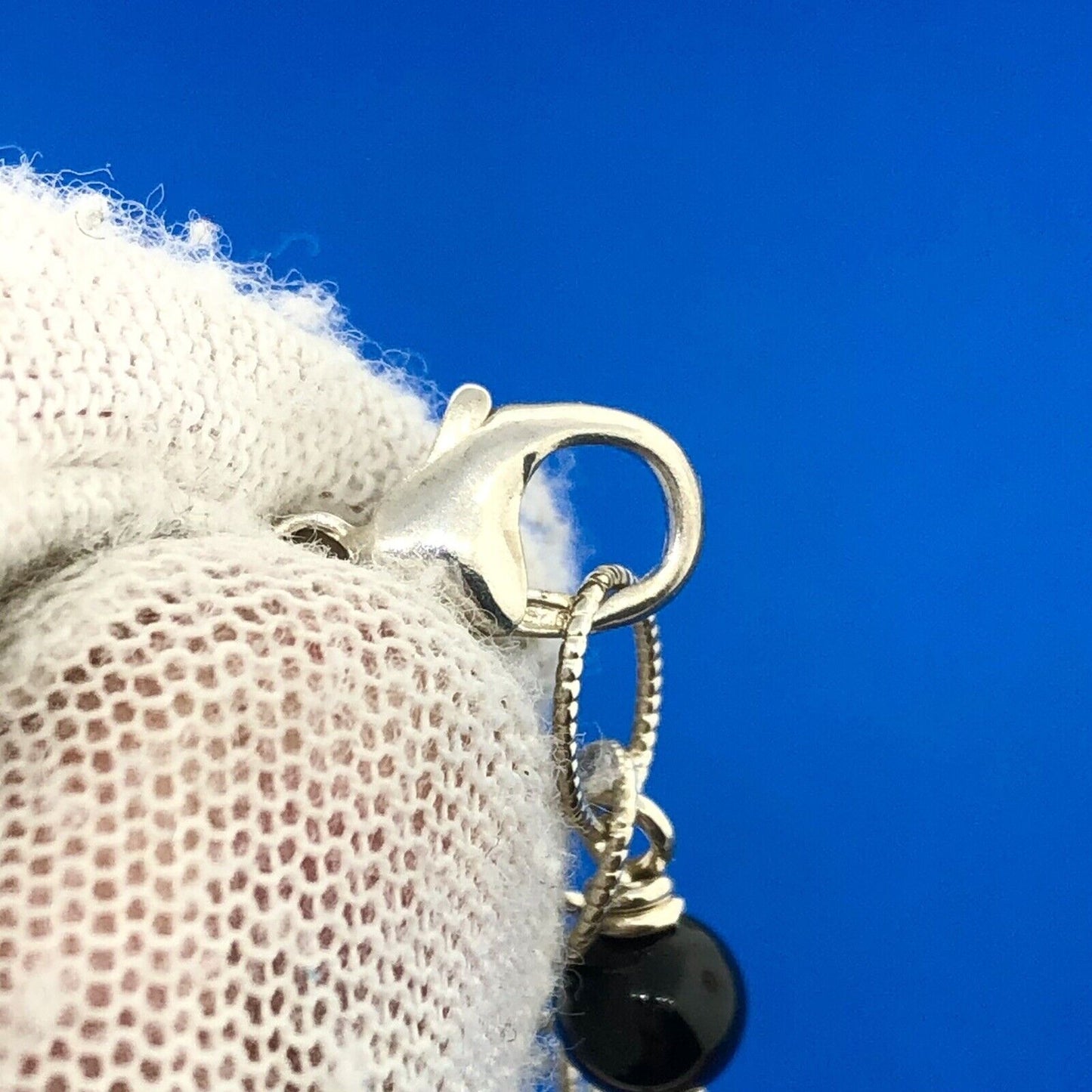 Stunning Sterling Silver 925 Onyx Bead Circle Link 20.5" Pendant Necklace