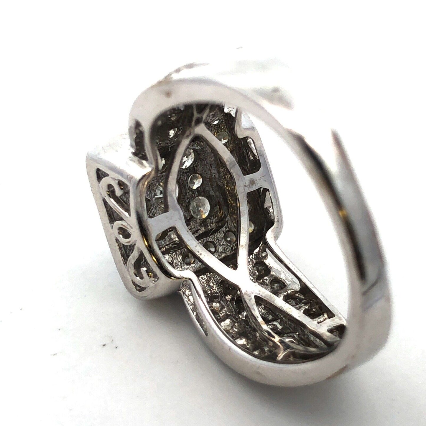 Designer 10K White Gold Diamond Double Halo Wedding Engagement Ring