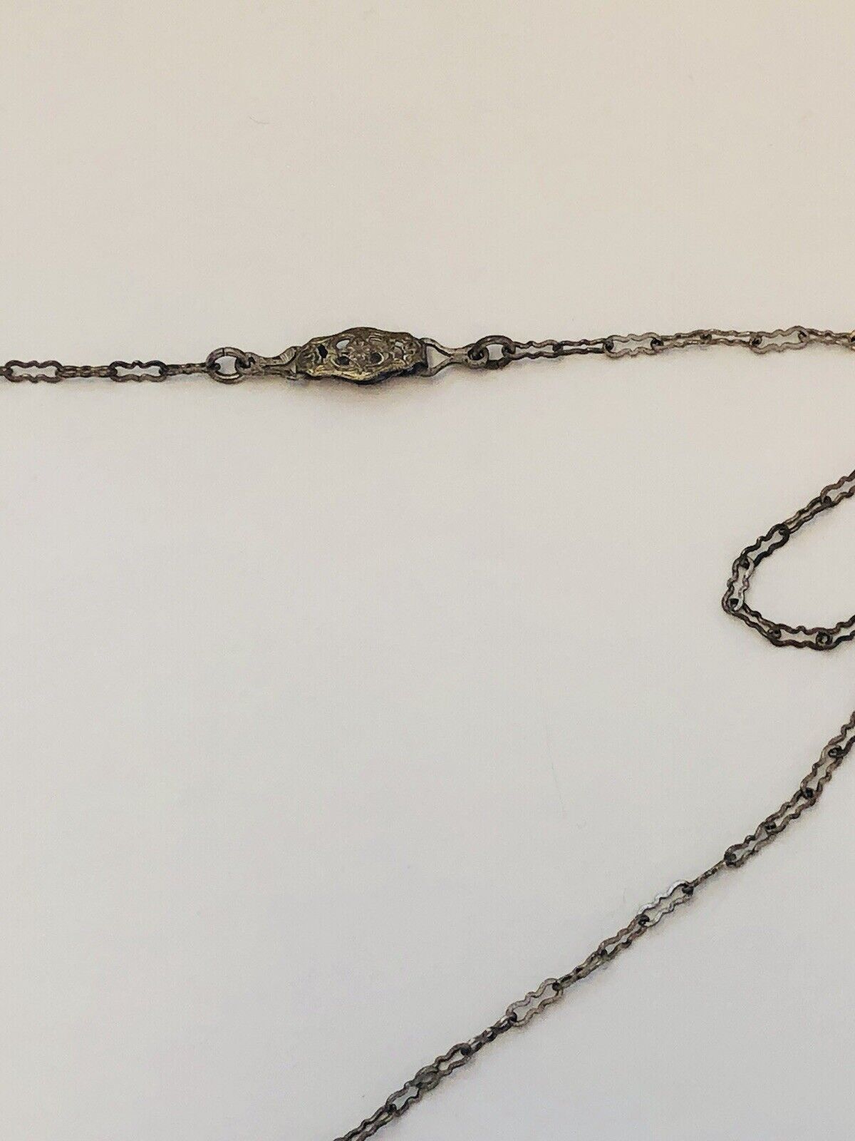 Art Nouveau Art Deco Sterling Silver Cobalt Glass Rhinestone Filigree Necklace