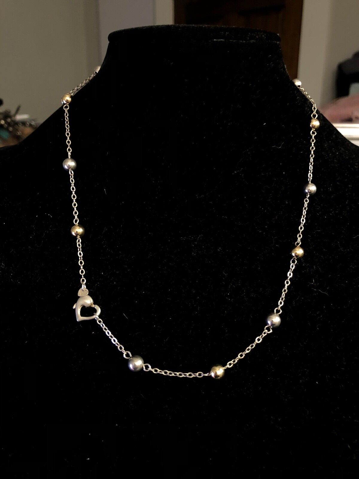 Designer PE Sterling Silver 14K Gold Two Tone Ball Bead Station Chain Necklace
