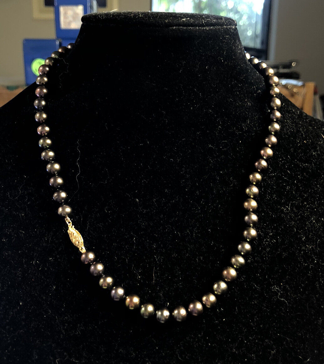 Designer FIC 14K Yellow Gold Round Tahitian Peacock Pearl Knotted Bead Necklace