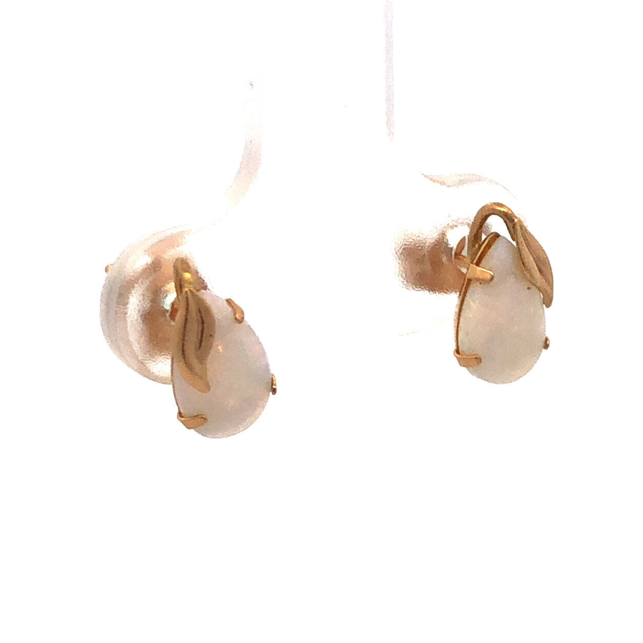 Designer 10K Yellow Gold Pear Shaped Opal Fruit Motif Stud Earrings