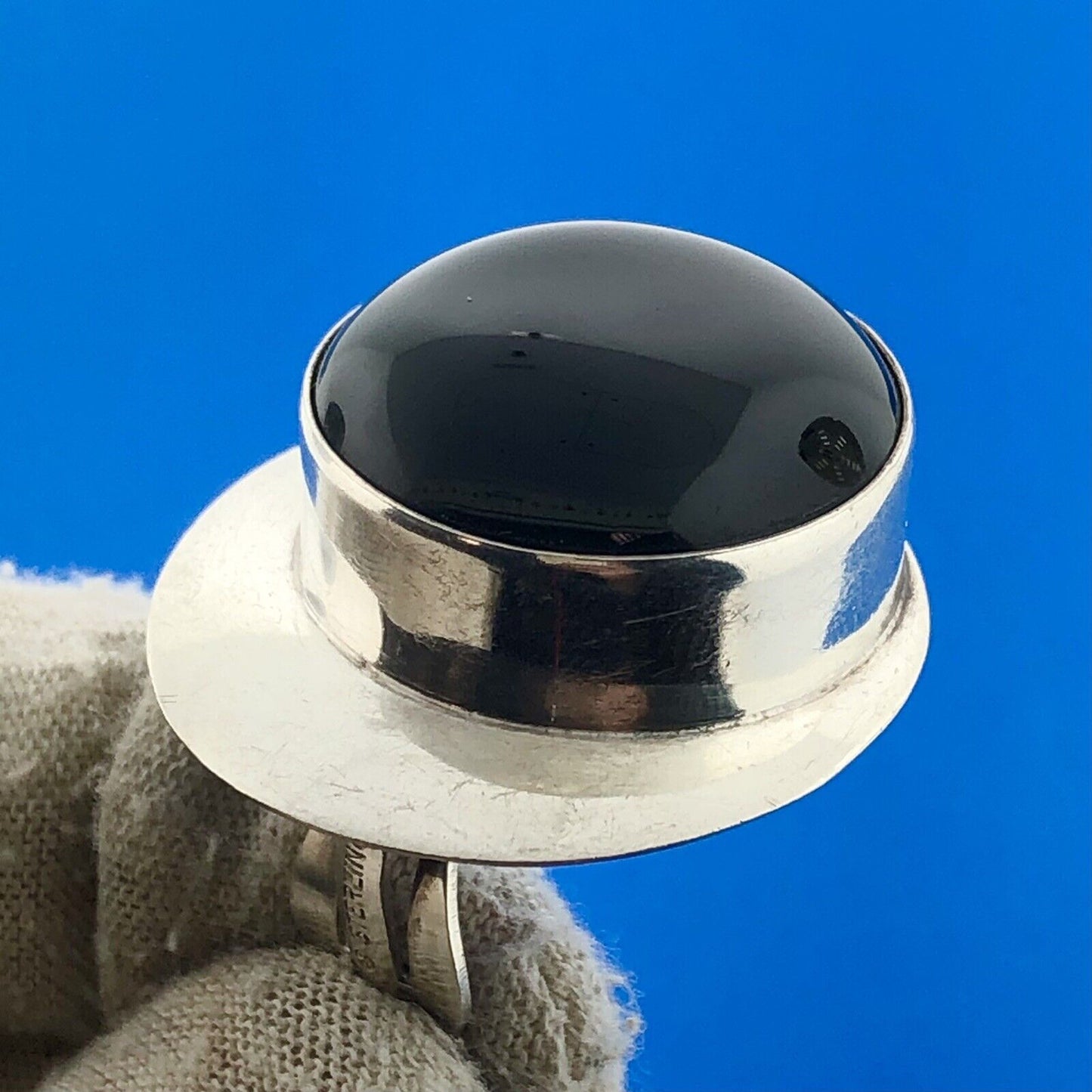 Vintage Sterling Silver 925 TD-34 Taxco Mexico Cabochon Onyx Clip-On Earrings