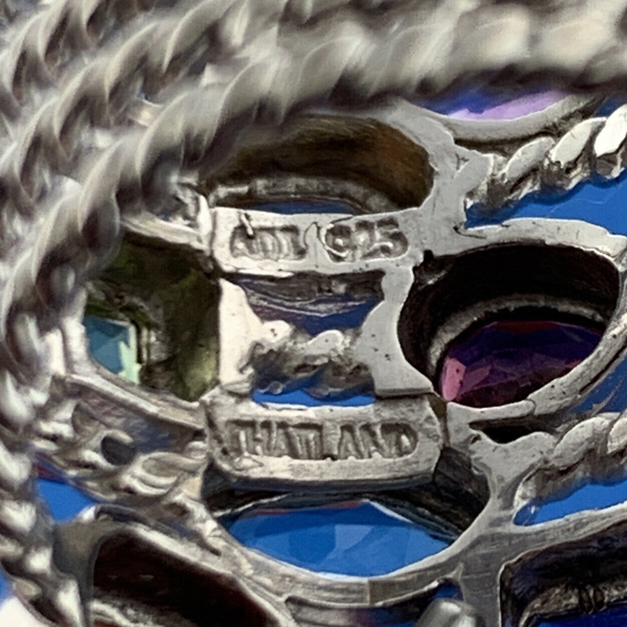 ATI 925 Sterling Silver Mixed Gemstone Five Rope Band Statement Cocktail Ring