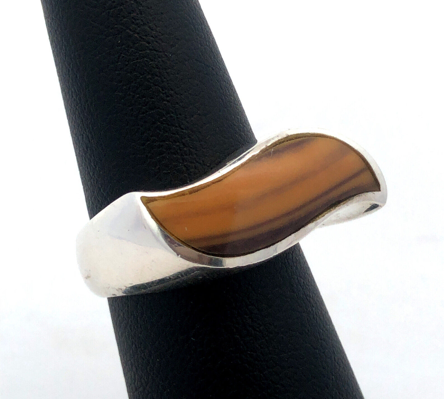 Estate 925 Sterling Silver Tiger's Eye Modernist Twist Cocktail Size 7.5 Ring