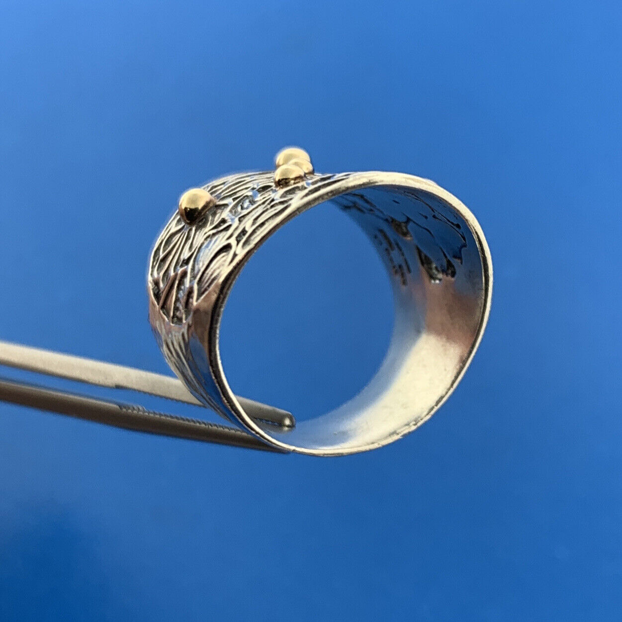 Noy Li Israel 14K Gold Sterling Silver 925 Floral Bead Motif Modernist Ring