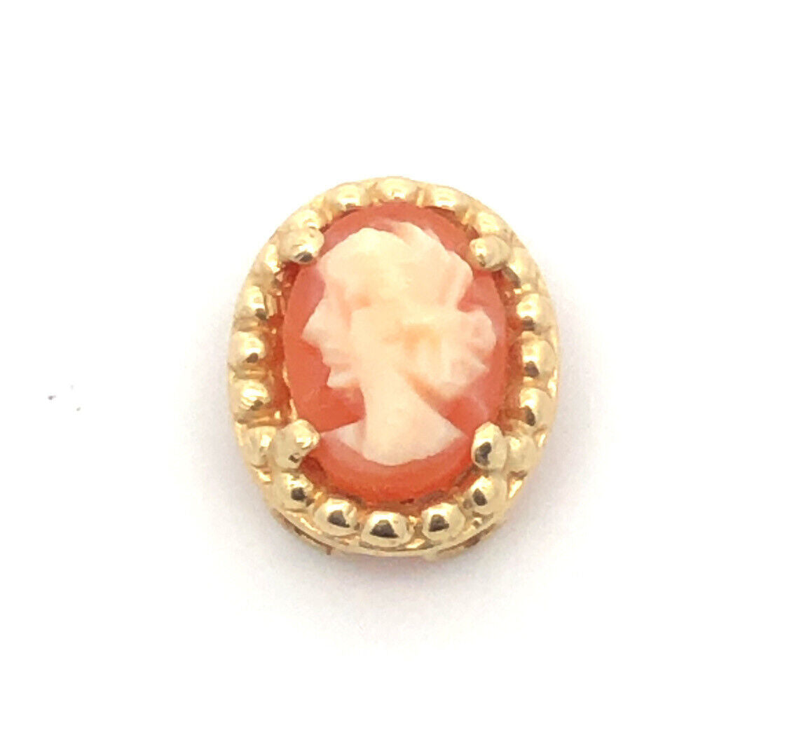 Designer 10K Yellow Gold Oval Carved Cameo Slide Bracelet Charm