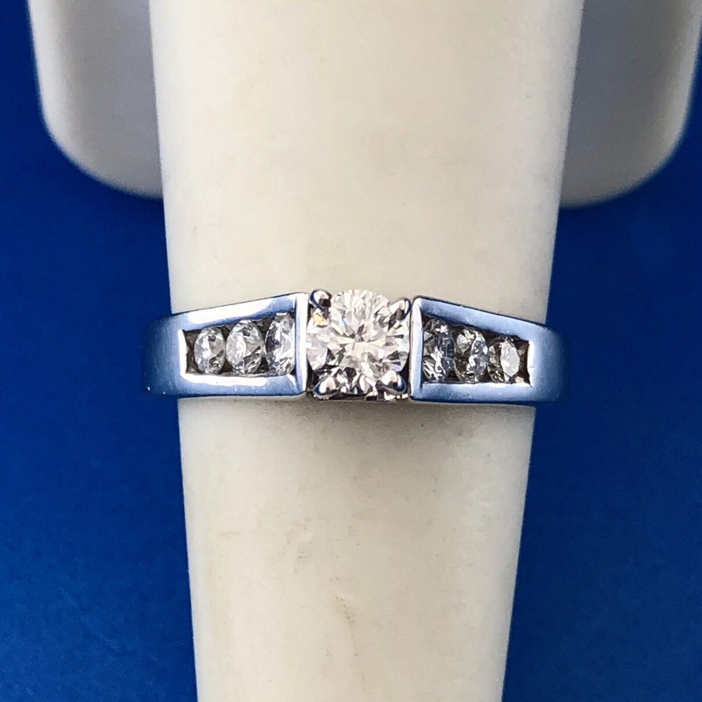 Estate Magic Glo 14K White Gold Diamond Solitaire w/Accents Engagement Ring