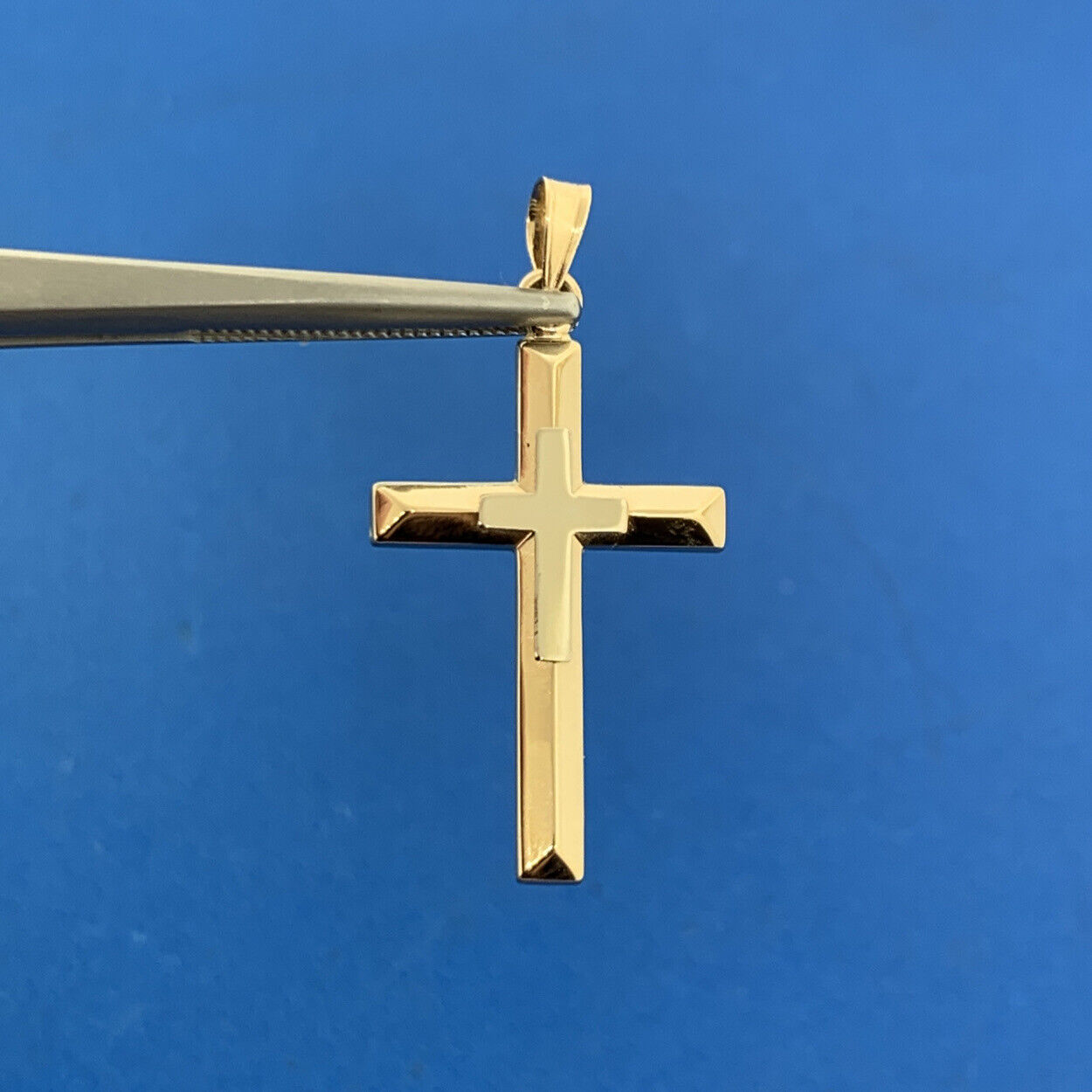 Designer 14K Yellow White Gold Polished Double Cross Religious Pendant