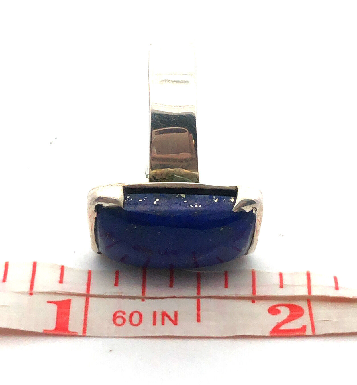 Vintage 925 Sterling Silver Rectangle Lapis Lazuli Bezel Ring