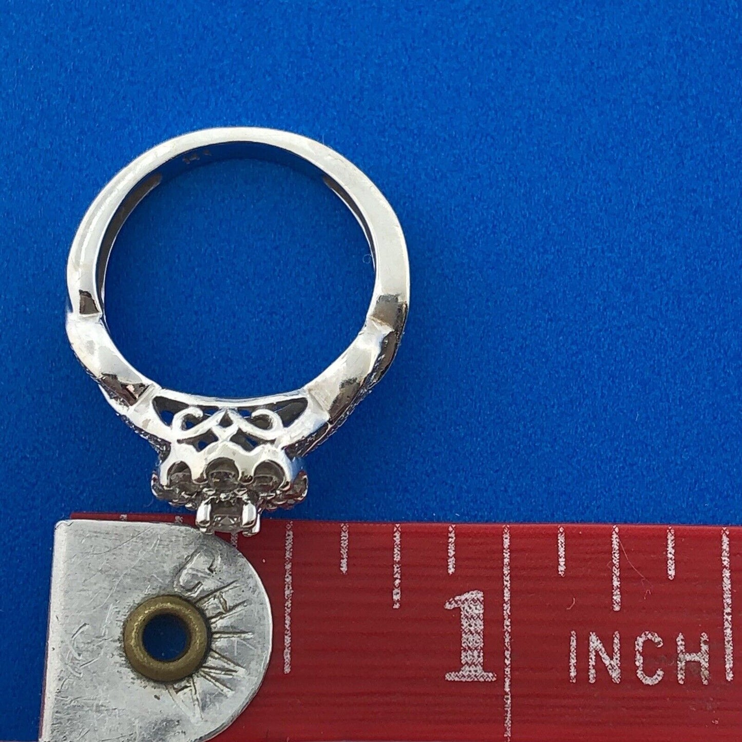 14K White Gold Natural Diamond Solitaire Halo Accent Engagement Anniversary Ring