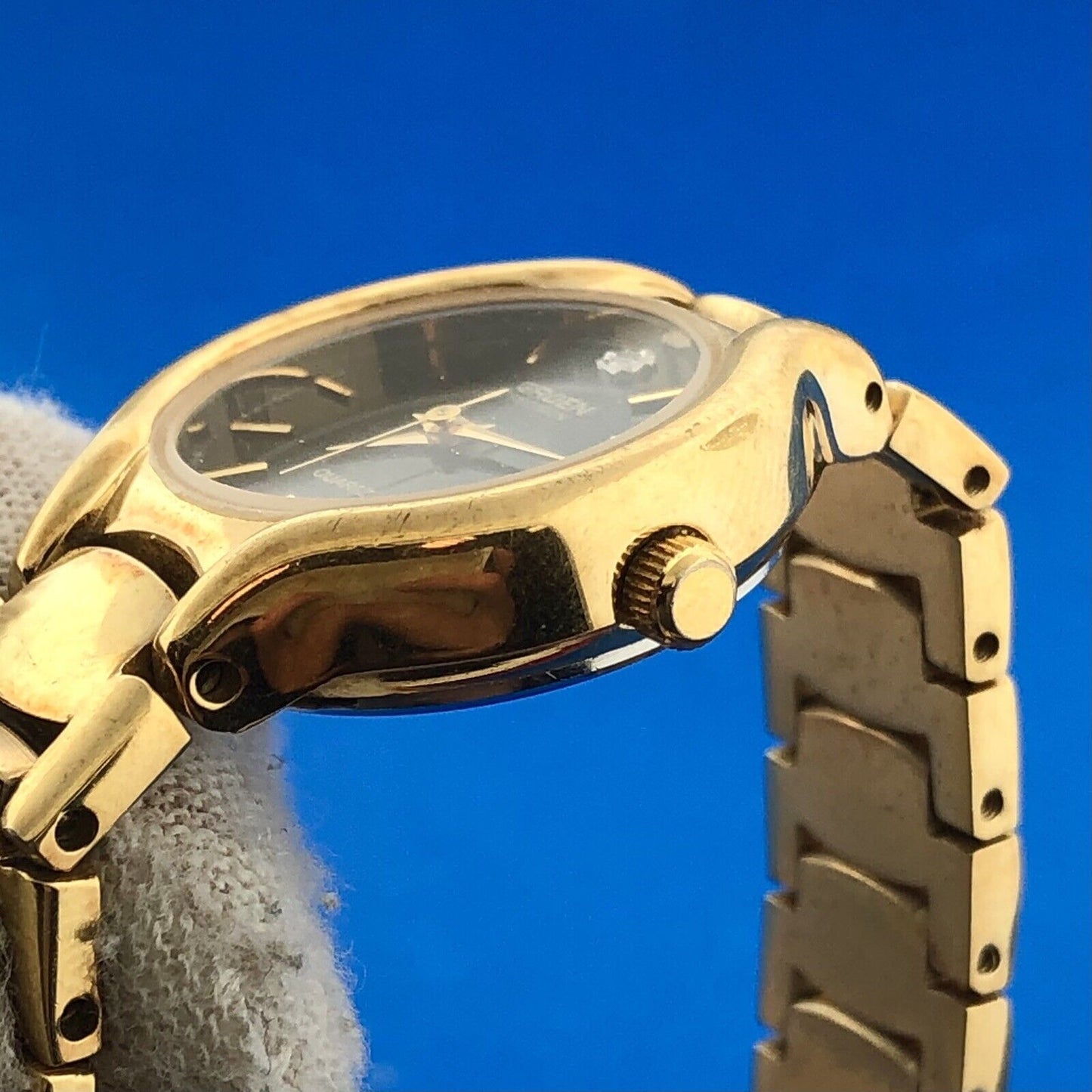 Gruen Precision Gold Tone Stainless Steel Diamond Accented Vintage Ladies Watch