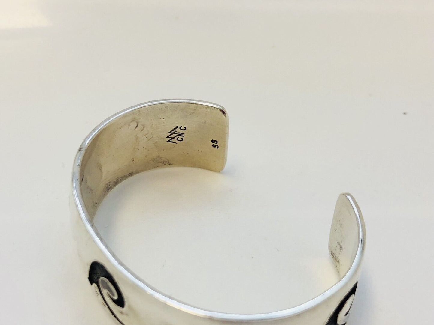 Vintage Native American Sterling Silver Overlay Wave Storyteller Cuff Bracelet