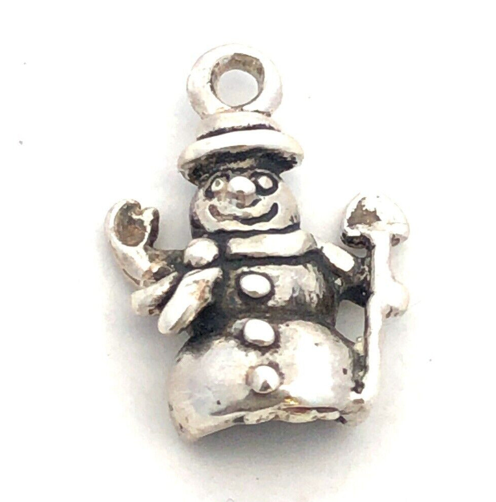 Vintage 925 Sterling Silver Snowman Christmas Holidays Dangle Charm