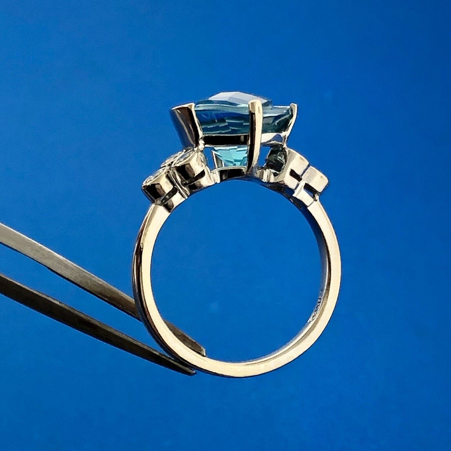 Stunning 14K White Gold Blue Topaz Diamond Accented December Anniversary Ring