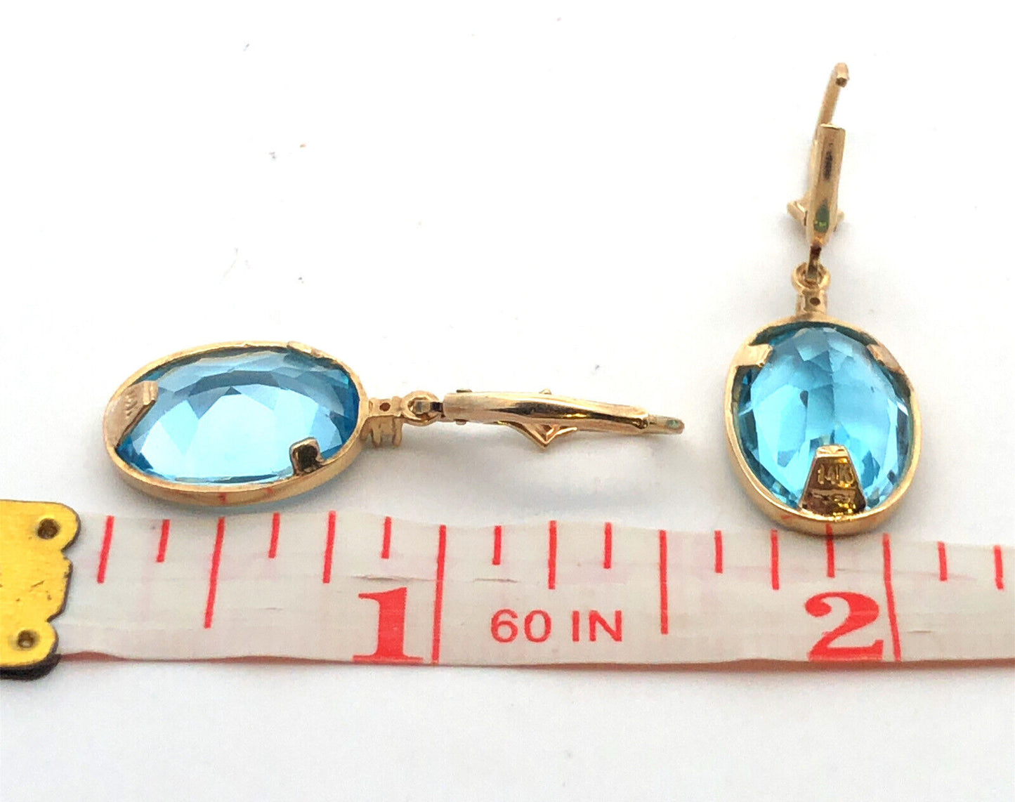 Designer 14K Yellow Gold Oval Blue Topaz Statement Drop Dangle Earrings