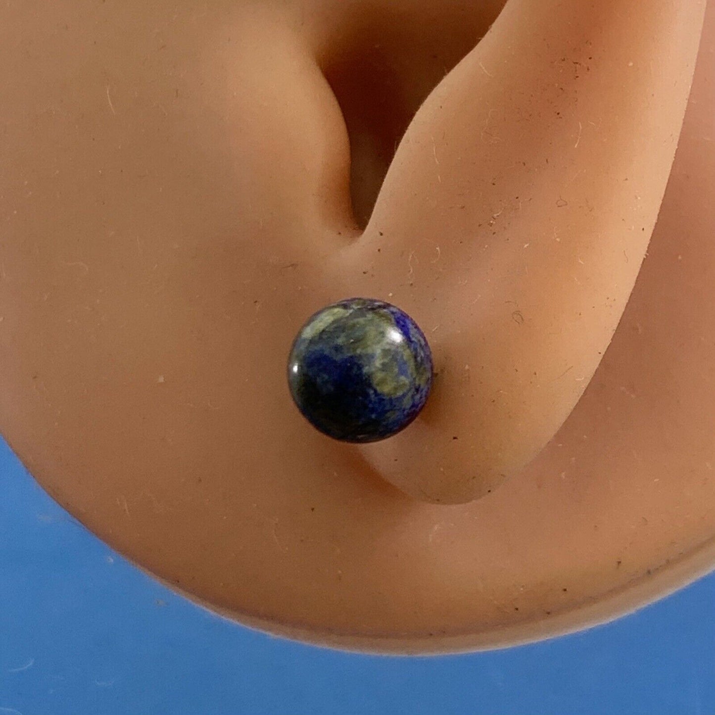 Designer 14K Yellow Gold Lapis Lazuli Bead Ball Solitaire Stud Earrings