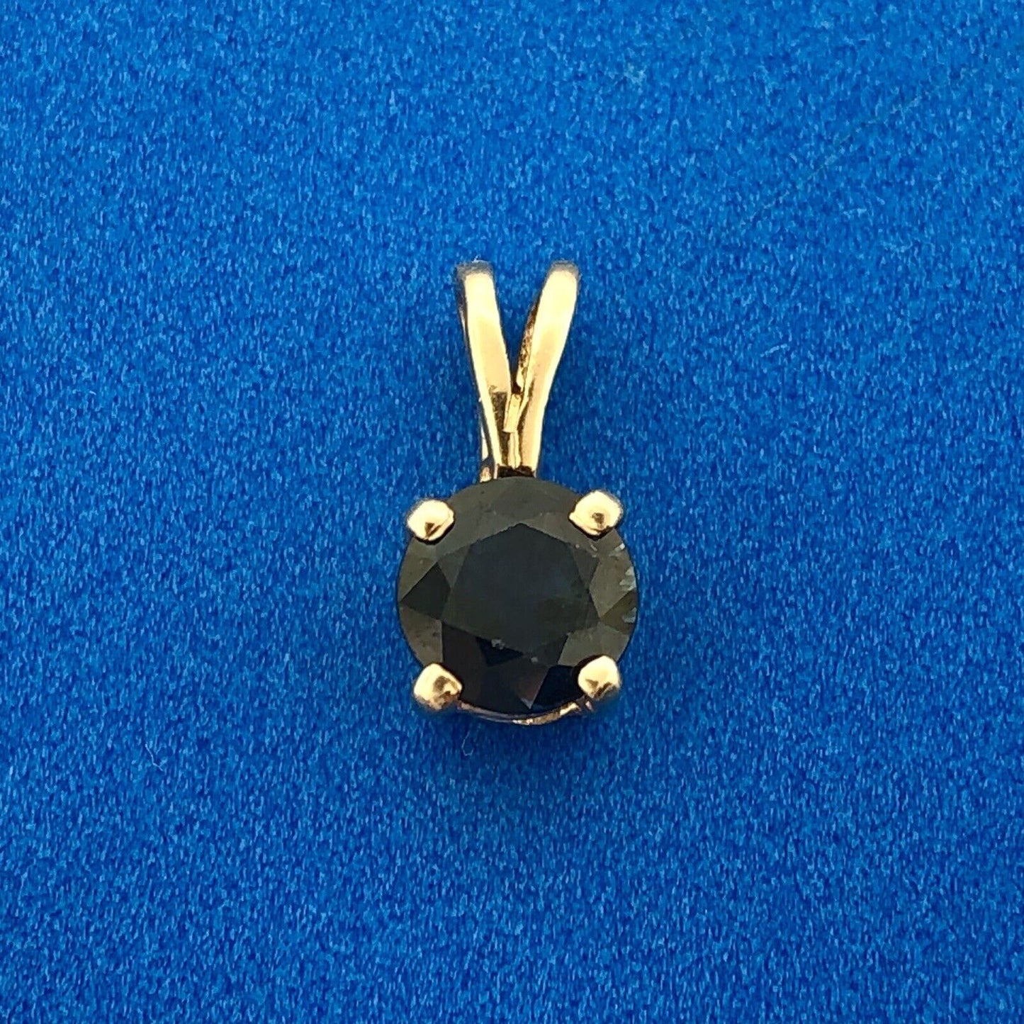 14k Yellow Gold Ladies 1.05 Carat Round Blue Sapphire Pendant