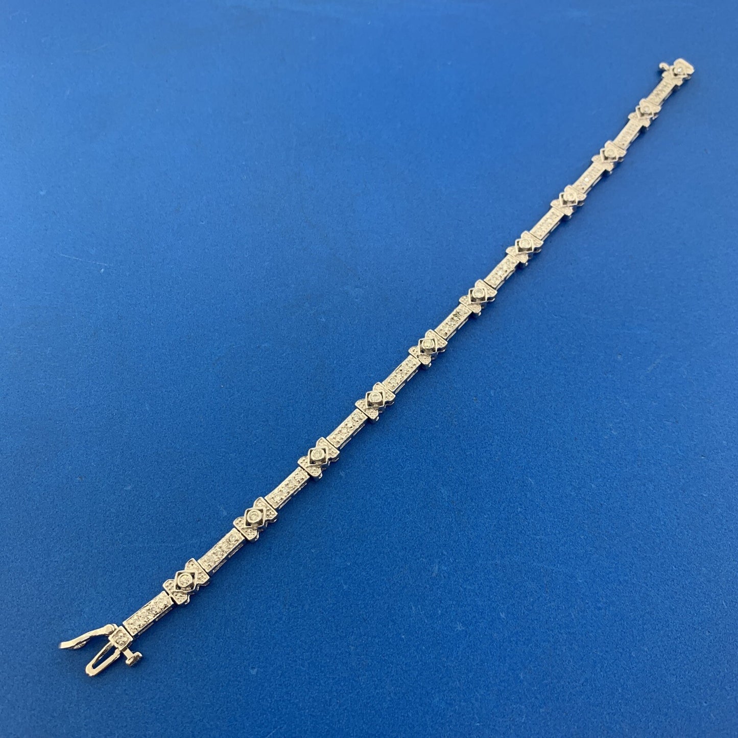 14K White Gold Diamond Panel Bar Link Tennis Bracelet