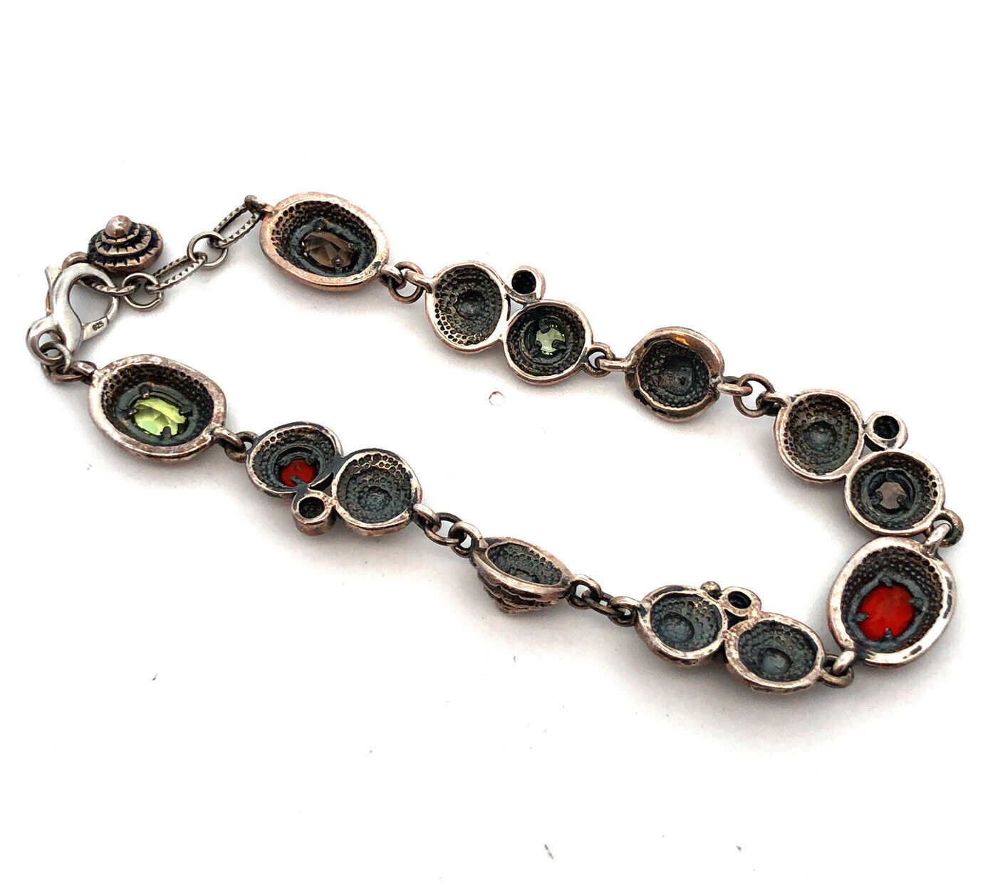 Vintage 925 Sterling Silver Oval multi gemstone Station Tennis Bracelet