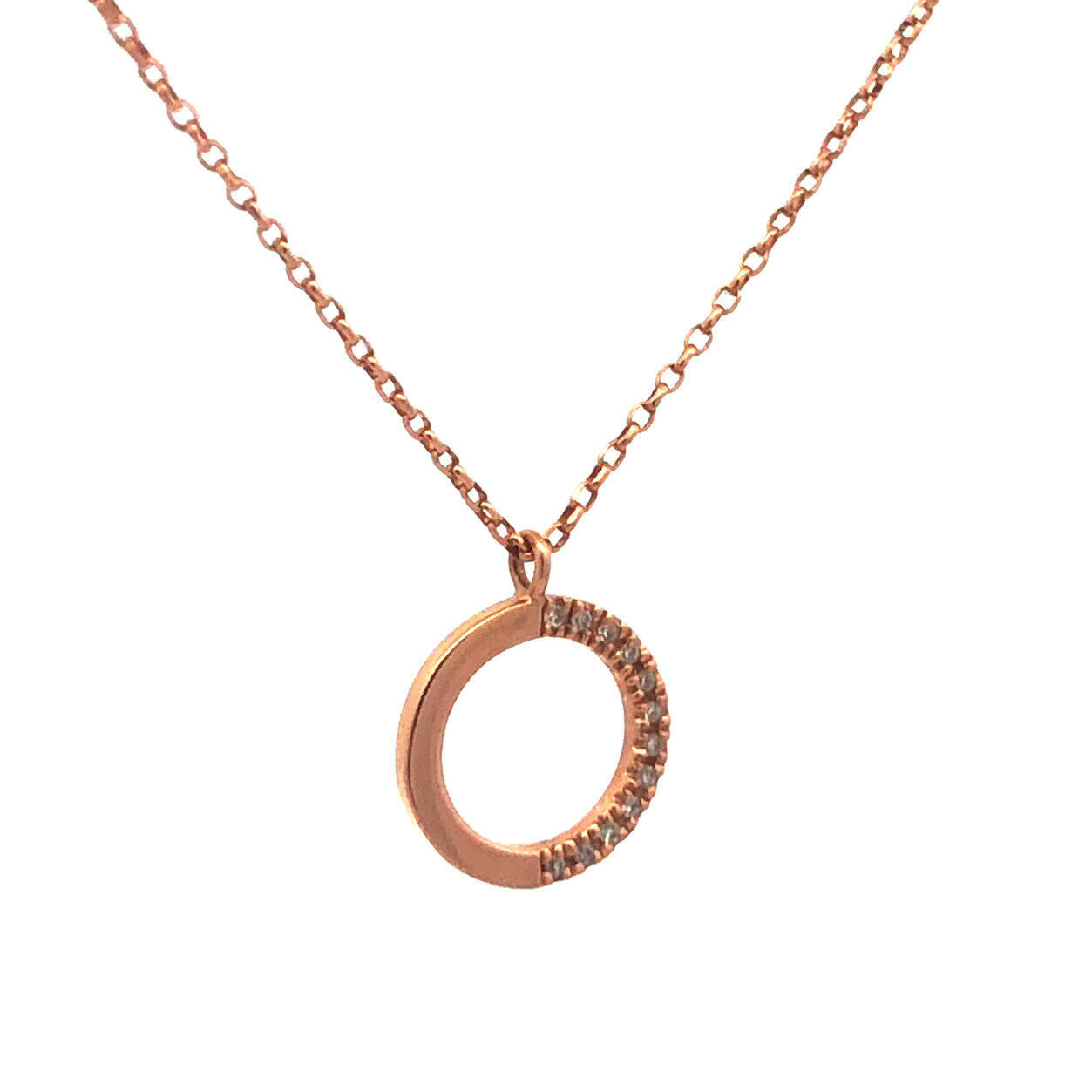 Designer 14K Rose Gold Diamond Infinity Eternity Circle Pendant Necklace