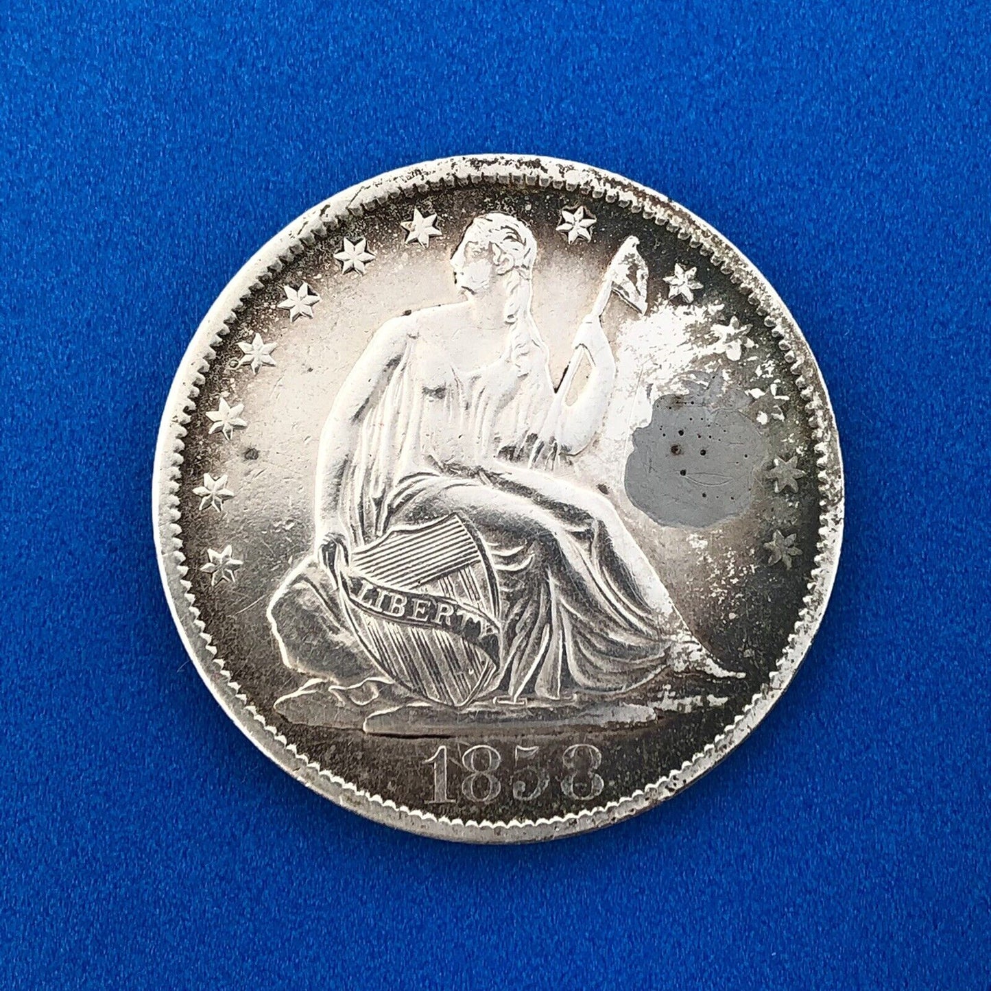 1858 O Silver Seated Liberty Half Dollar New Orleans Possible Lamination Error