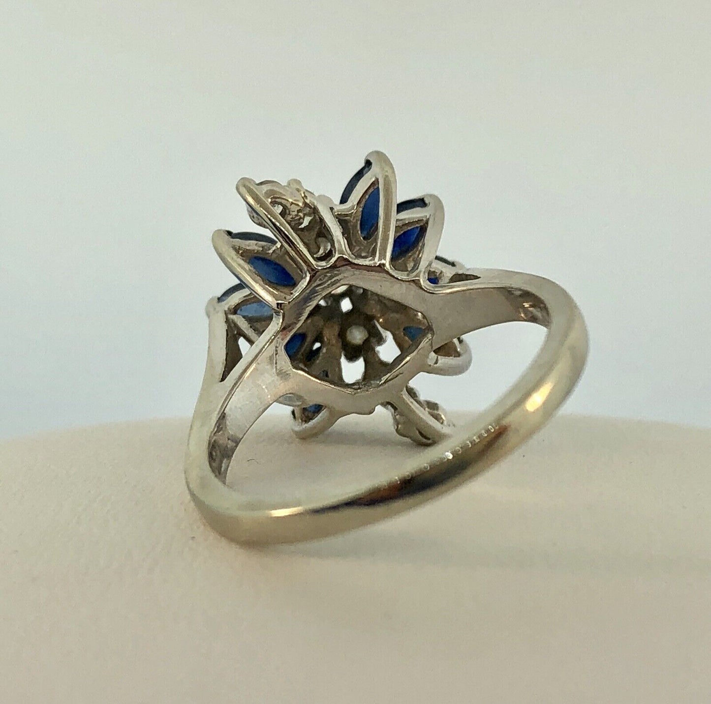 Vintage 14K White Gold Diamond Sapphire Waterfall September Anniversary Ring