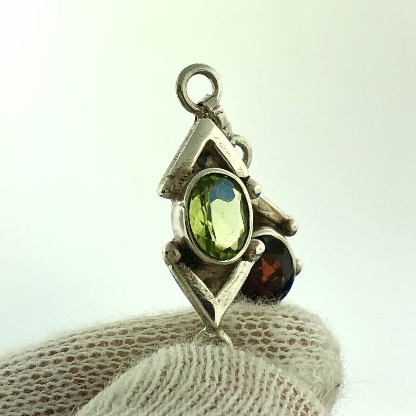 Stunning Sterling Silver 925 Peridot Garnet Amethyst 17" Toggle Necklace