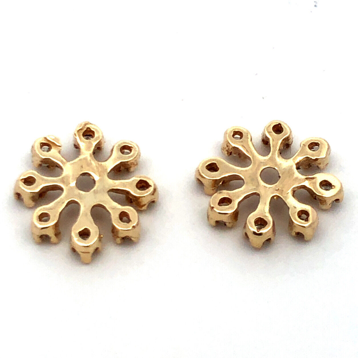 14K Yellow Gold Round Diamond Snowflake Starburst Stud Earring Jackets