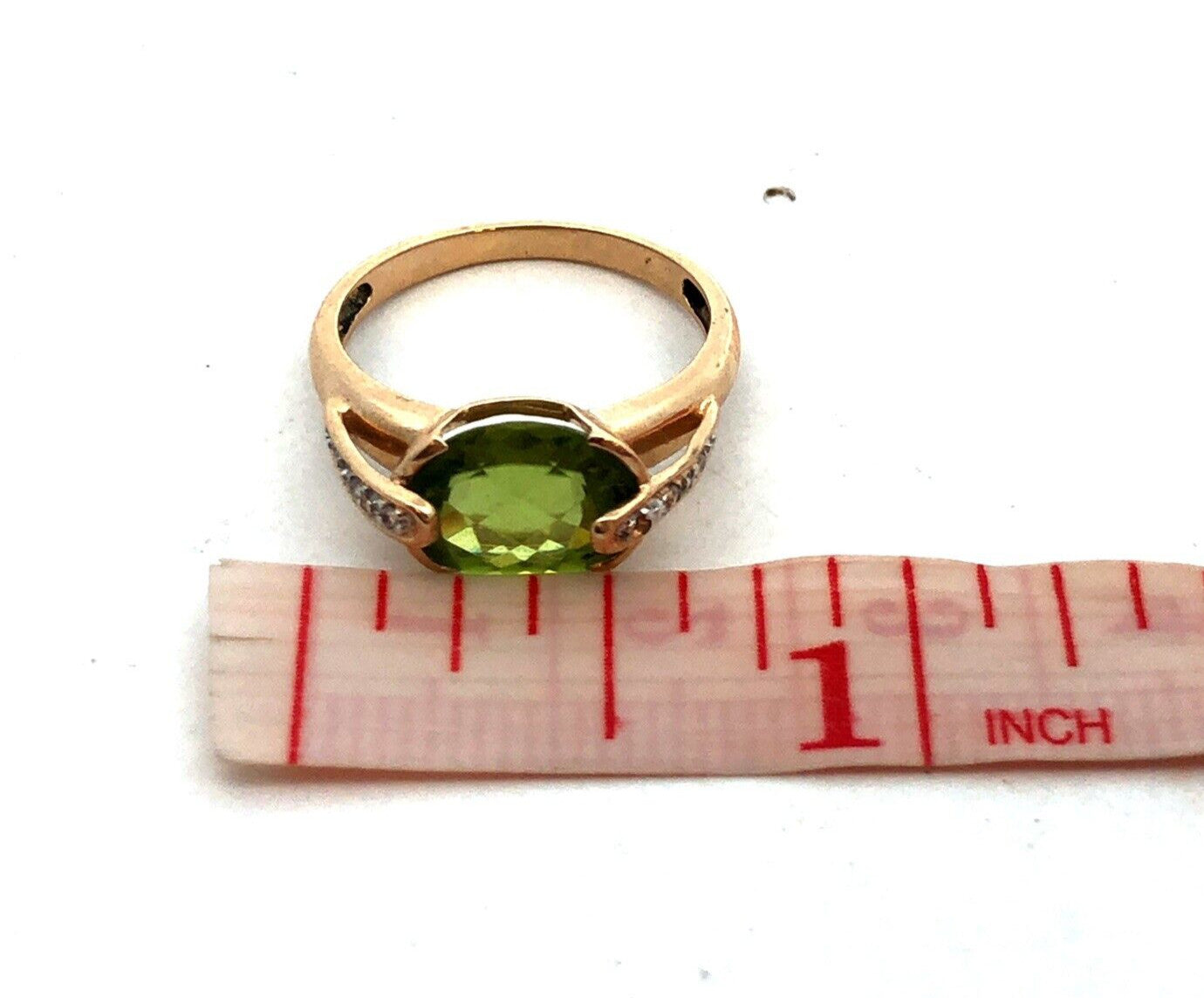 Designer MEDA 14K Yellow Gold Oval Green Peridot Diamond August Birthstone Ring