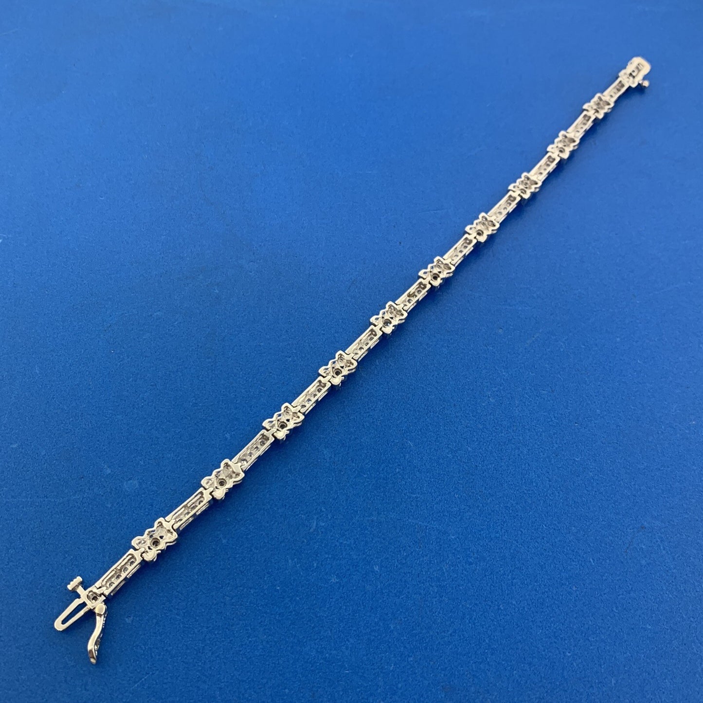 14K White Gold Diamond Panel Bar Link Tennis Bracelet
