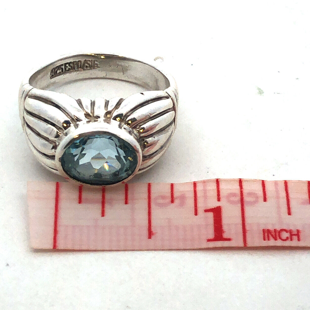 Designer Espo/Sig 925 Sterling Silver Oval Blue Topaz Chunky Textured Ring