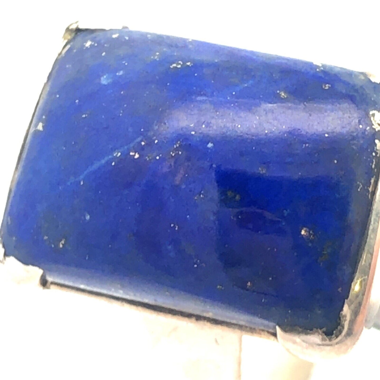 Vintage 925 Sterling Silver Rectangle Lapis Lazuli Bezel Ring