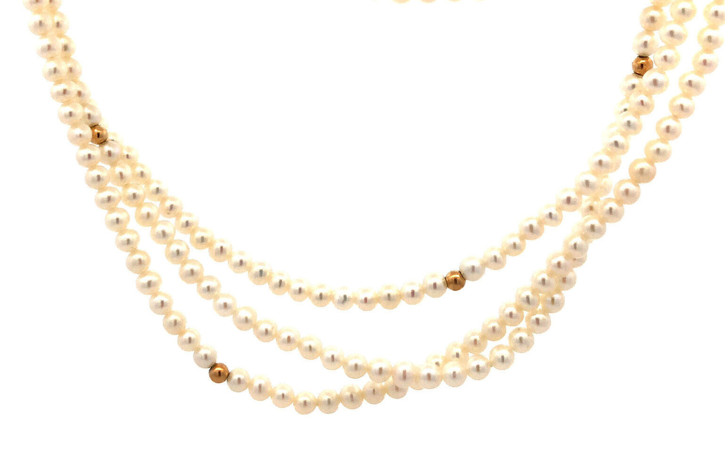 Designer 14K Yellow Gold White Pearl Beaded 3-Strand Necklace