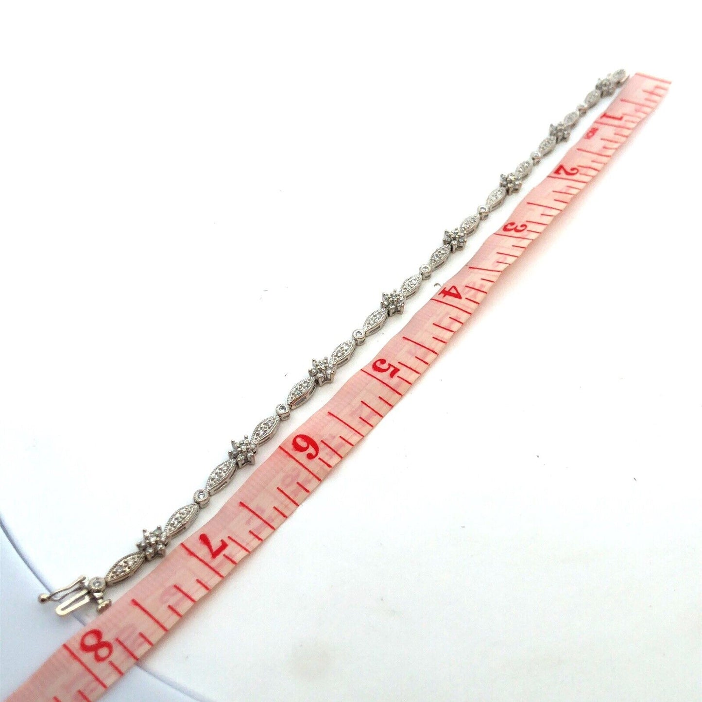 Designer 14K White Gold Round Diamond Flower Floral Textured Tennis Bracelet