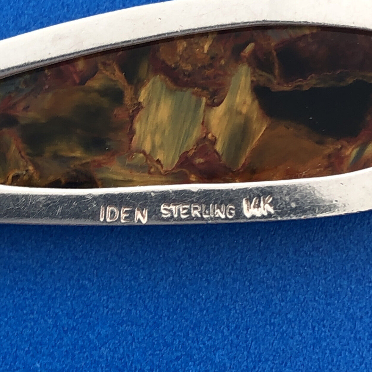Designer IDEN Sterling Silver 925 14k YG Trim Iridescent Agate 18" Necklace