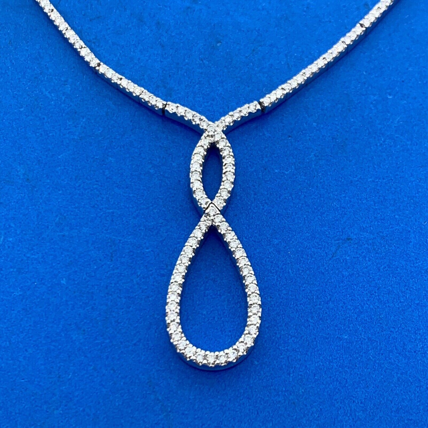 Gabriel Co 14K White Gold Diamond Encrusted Infinity Eternity Statement Necklace