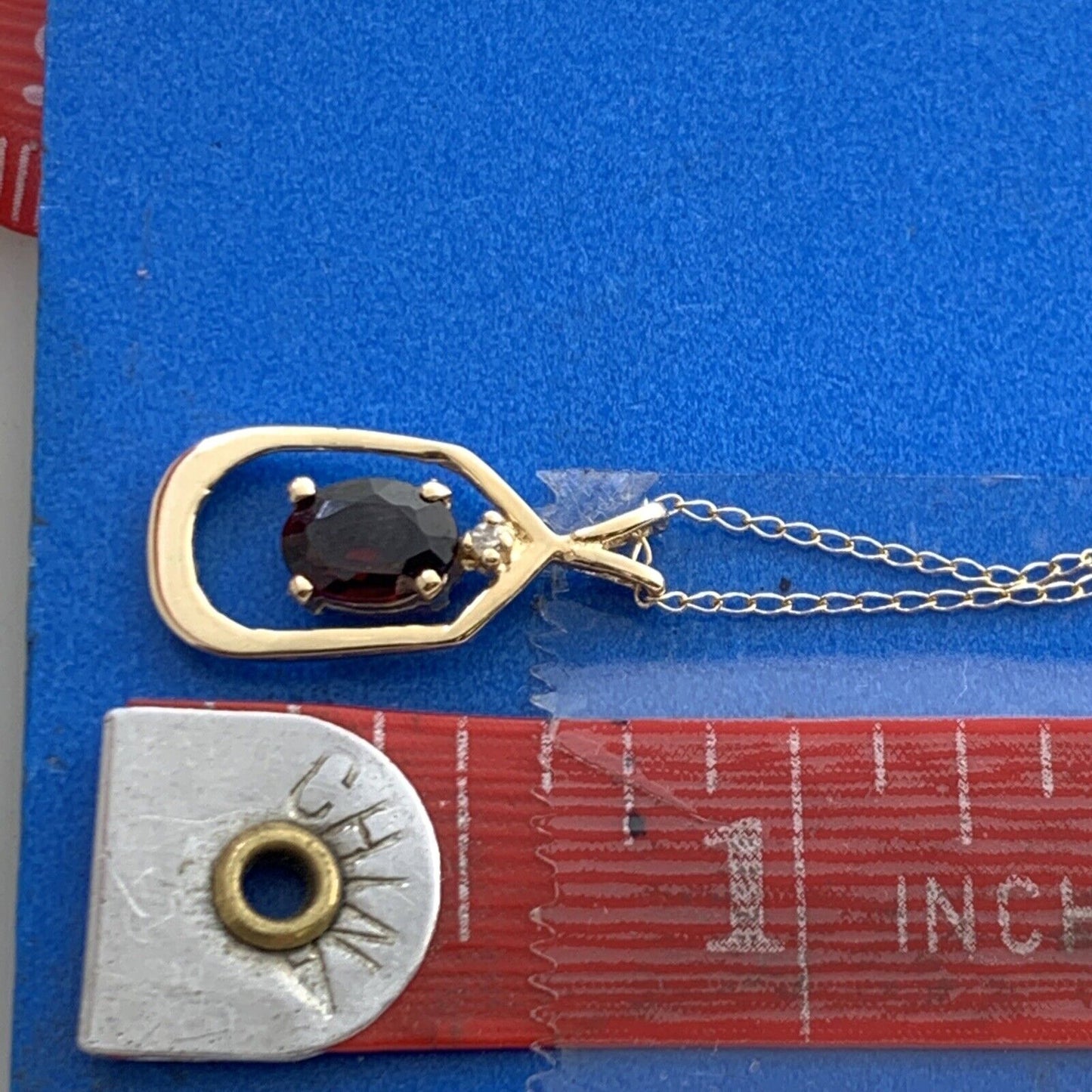 Designer 14K Yellow Gold Oval Garnet Diamond Accented Pendant Necklace