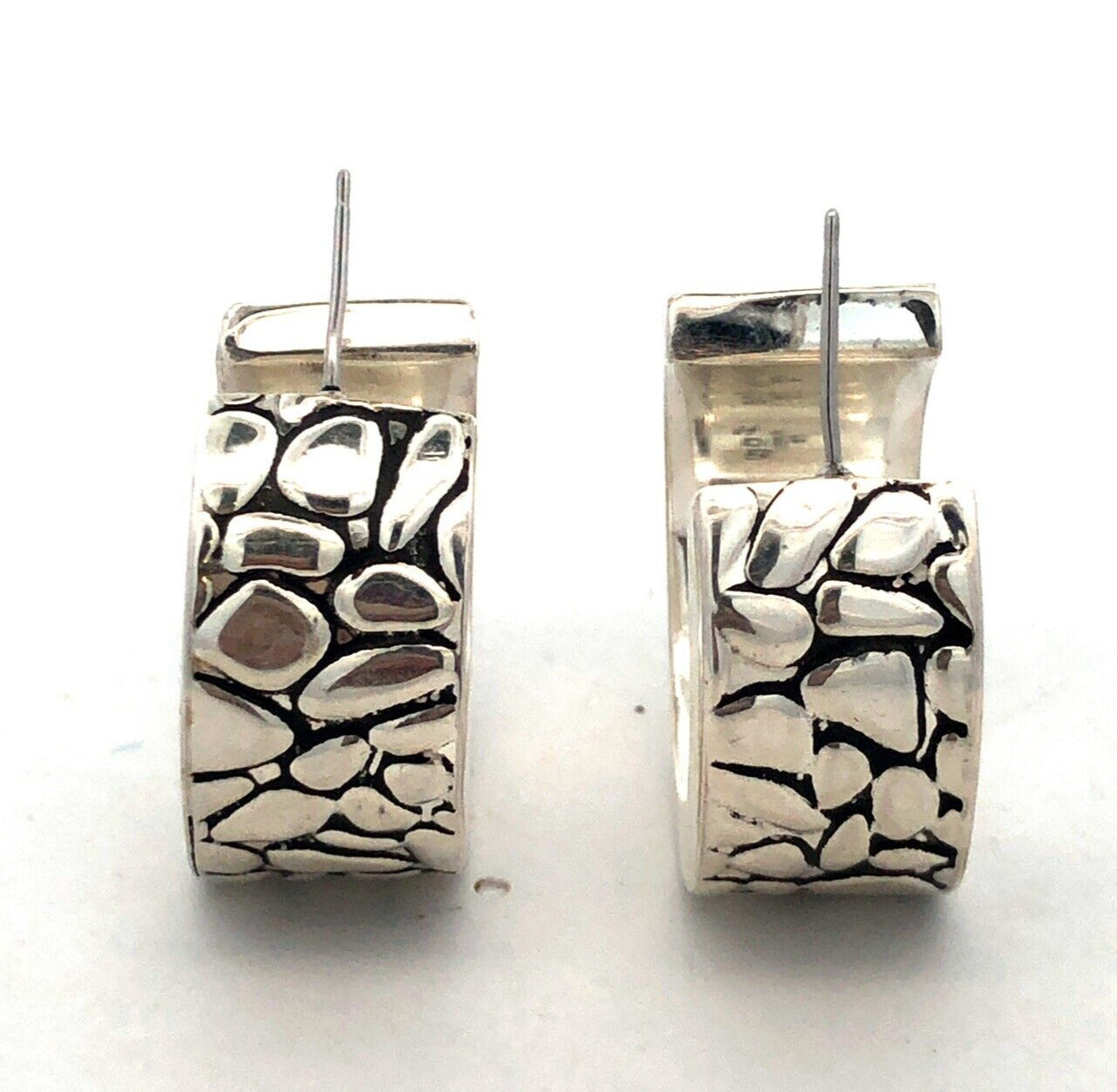 Designer HDB Mexico 925 Sterling Silver Pebbled Cobblestone Wide Hoop Earrings