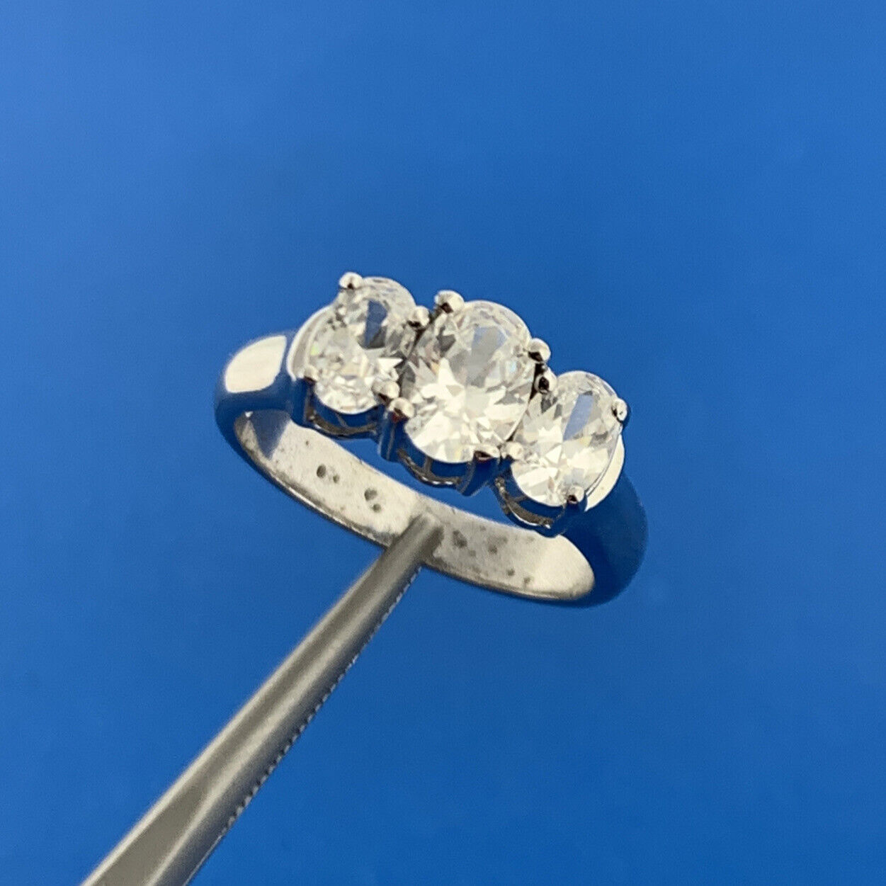 Designer Sterling Silver 925 Oval Cubic Zirconia Trio Engagement Promise Ring