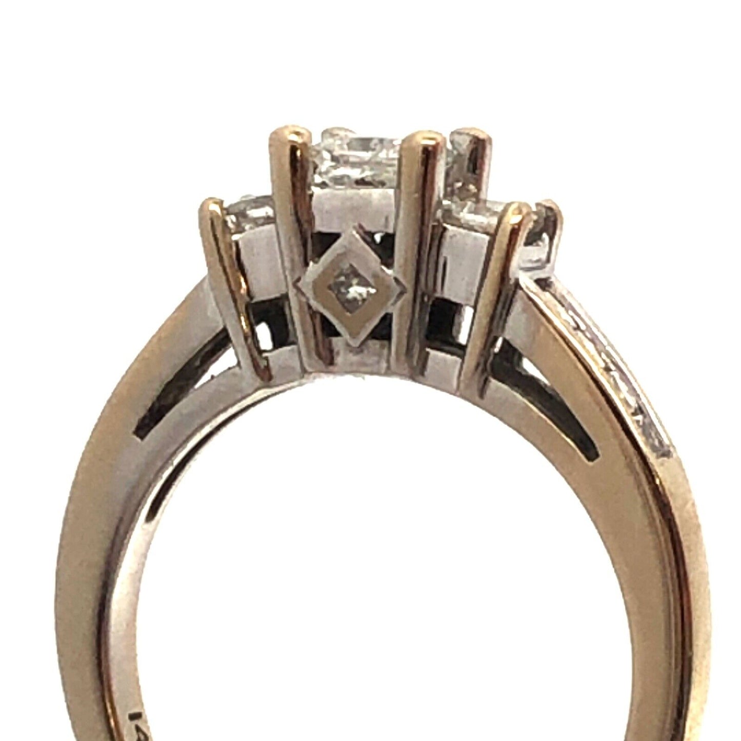 Designer ZEI 14K White Gold Princess Trio Diamond Engagement Ring Size 6.75