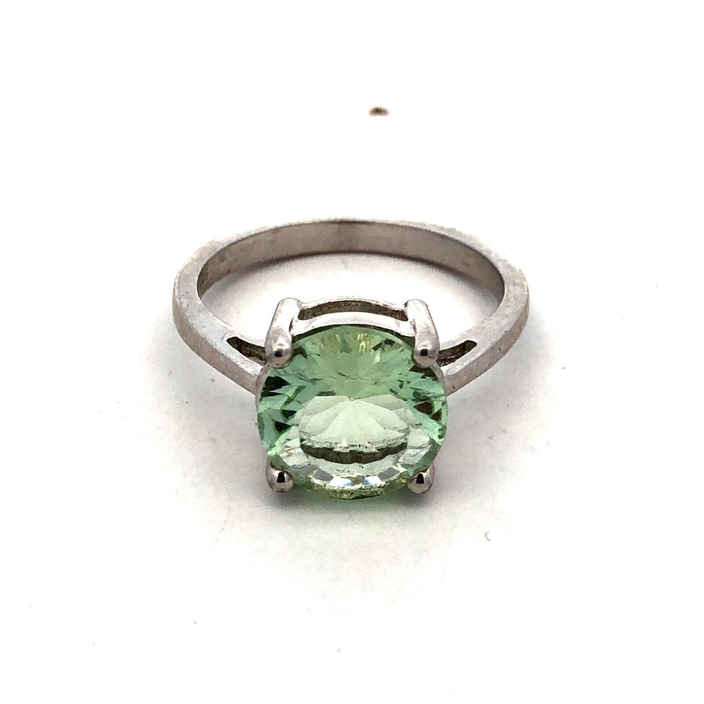Designer TGGC 925 Sterling Silver Round Green Amethyst Solitaire Ring