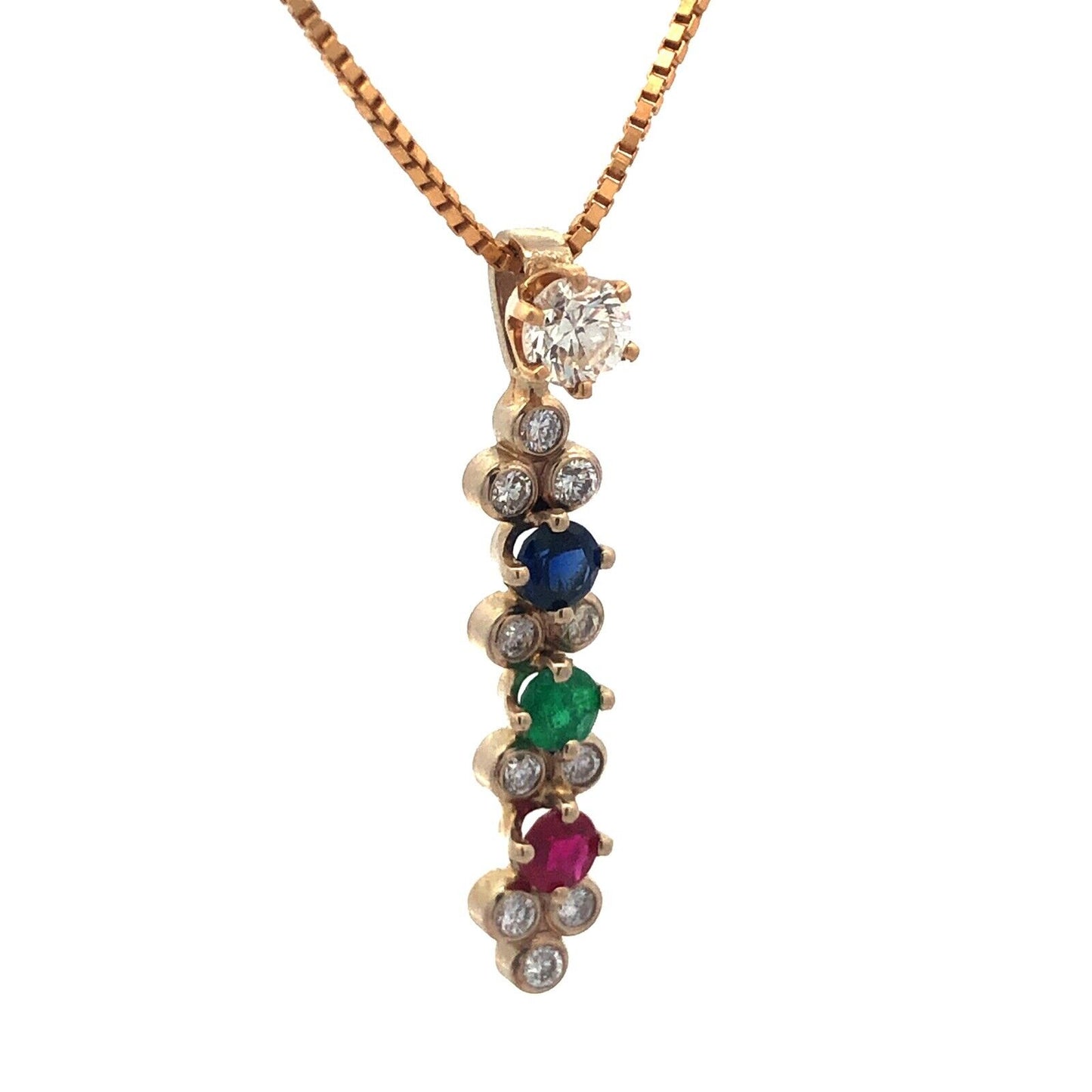 Designer 14K Yellow White Gold Diamond Sapphire Ruby Emerald Pendant Necklace