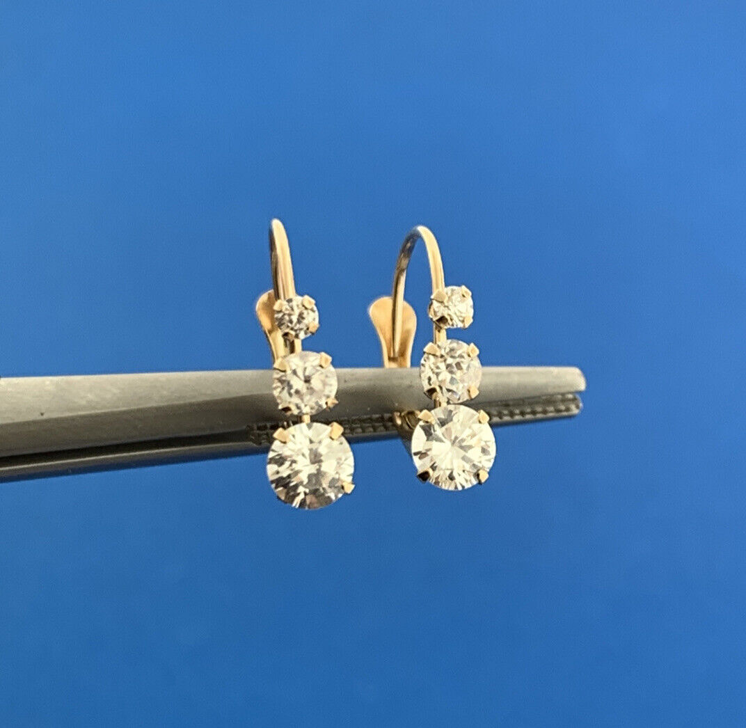 Designer 10K Yellow Gold Cubic Zirconia Petite Dangle Leverback Earrings