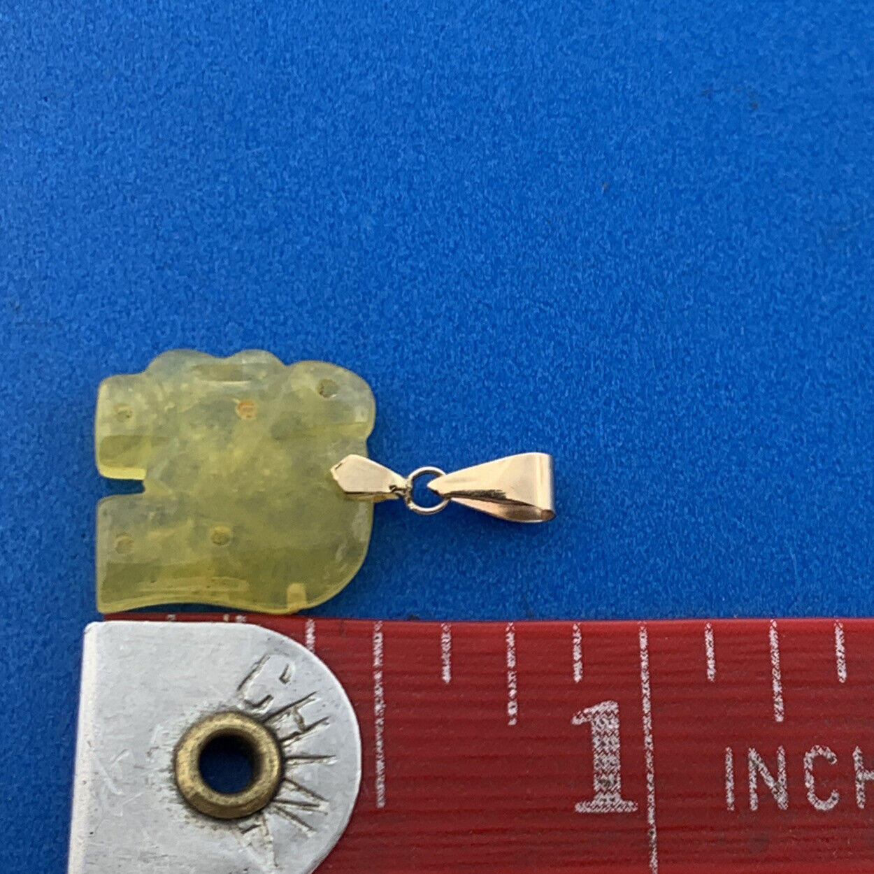 14K Yellow Gold Yellow Jade Jadeite Elephant Happiness Good Luck Pendant