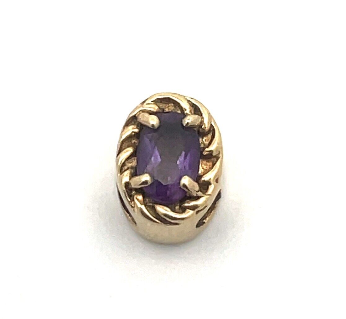 Estate Designer DDH 10K Yellow Gold Oval Amethyst Slide Bracelet Charm