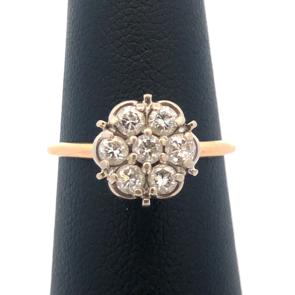 Estate Designer 14K Yellow White Gold Diamond Floral Cluster Cocktail Ring